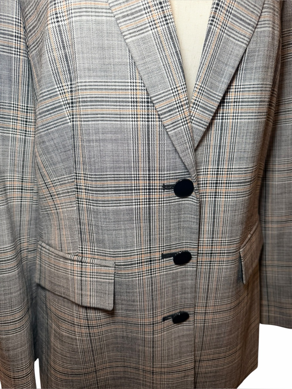 Karl Lagerfeld Paris Plaid Blazer Jacket Almond Multi Notch Collar Sz 14 - Picture 5 of 11